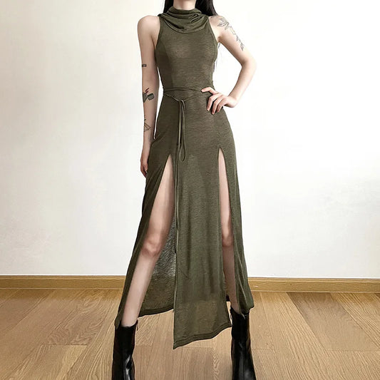Solid Split-Side Midi Dress for Women