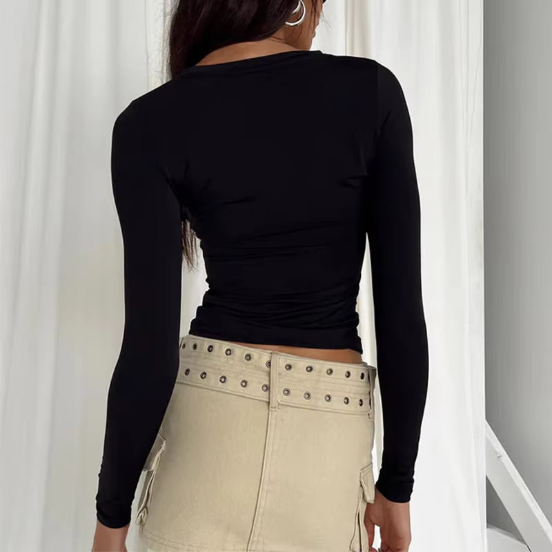 TUSHANGGE Women Long Sleeve T Shirt Spring Autumn Solid Casual Shirts Female Pullovers Tee Y2K Clothes Streetwear Crop Tops
