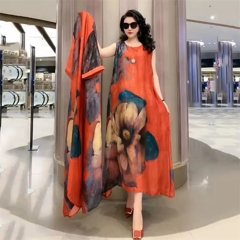 Elegant Print Two-Piece Summer Dress Set for Women