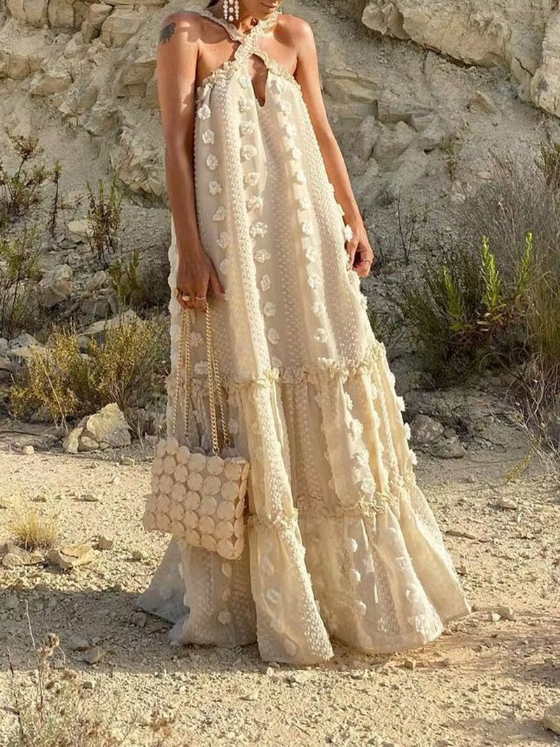 Sleeveless Halter Maxi Summer Dress