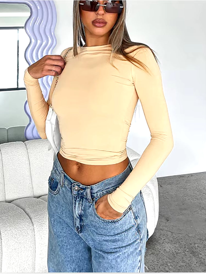 TUSHANGGE Women Long Sleeve T Shirt Spring Autumn Solid Casual Shirts Female Pullovers Tee Y2K Clothes Streetwear Crop Tops