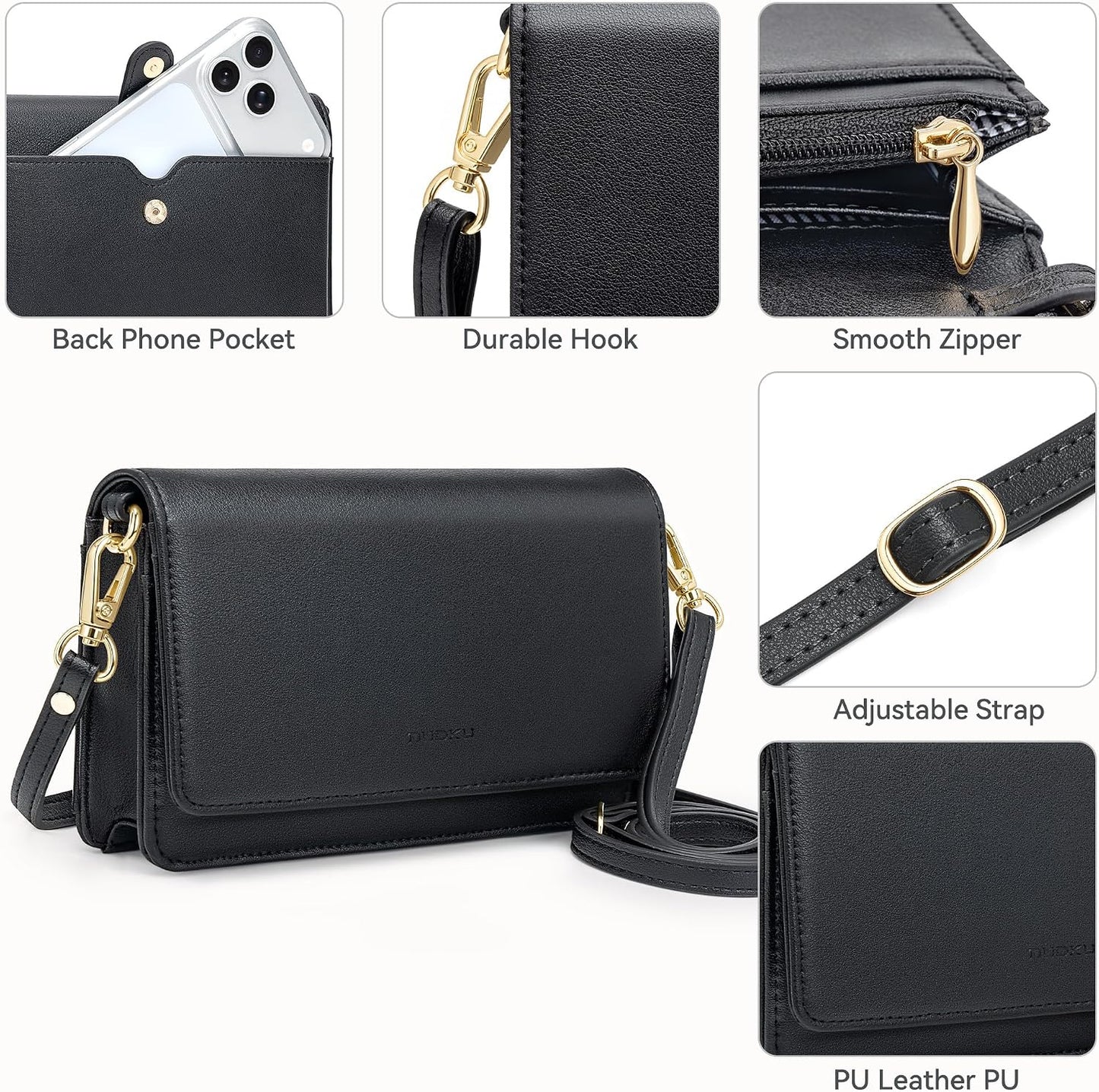 Women Small Crossbody Bag Cellphone Purse Wallet with RFID Card Slots 2 Straps Wristlet