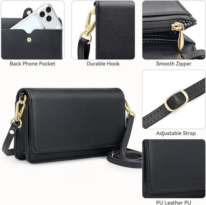 Women Small Crossbody Bag Cellphone Purse Wallet with RFID Card Slots 2 Straps Wristlet