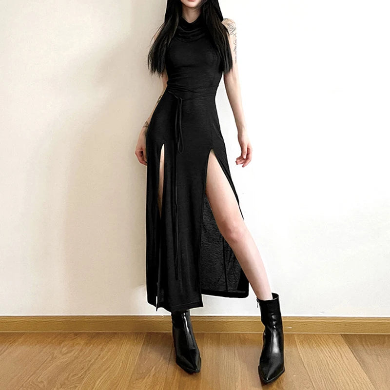 Solid Split-Side Midi Dress for Women