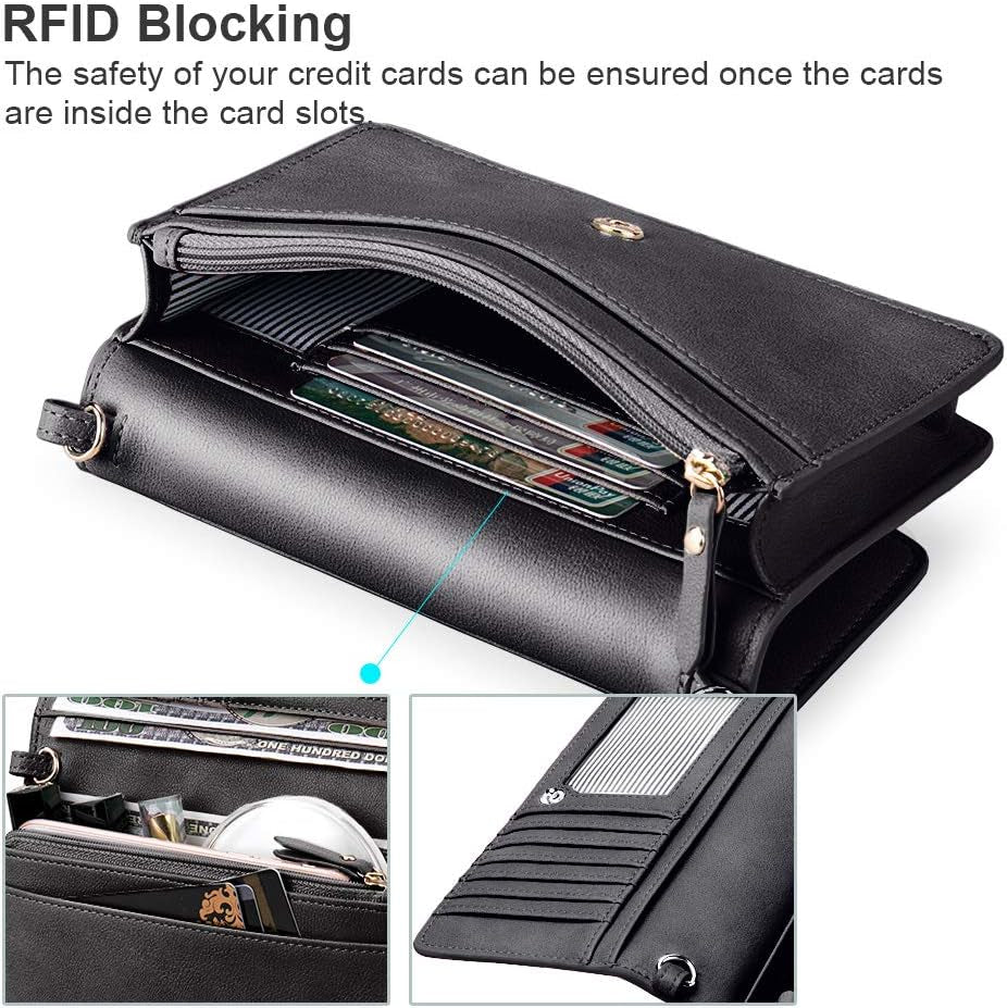 Women Small Crossbody Bag Cellphone Purse Wallet with RFID Card Slots 2 Straps Wristlet