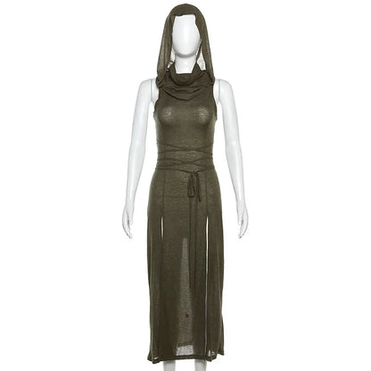 Solid Split-Side Midi Dress for Women