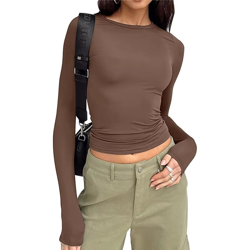 TUSHANGGE Women Long Sleeve T Shirt Spring Autumn Solid Casual Shirts Female Pullovers Tee Y2K Clothes Streetwear Crop Tops