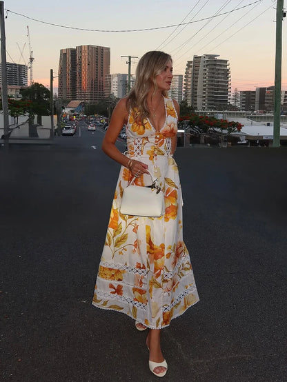Summer Backless Print Dress for Women