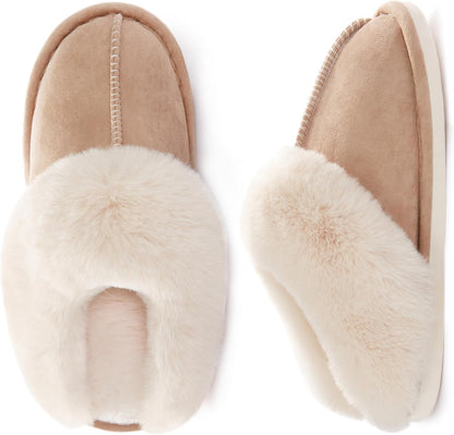 Womens Slippers with Memory Foam Fluffy Soft Warm Slip on House Slipper Anti-Skid Cozy Plush for Indoor Outdoor