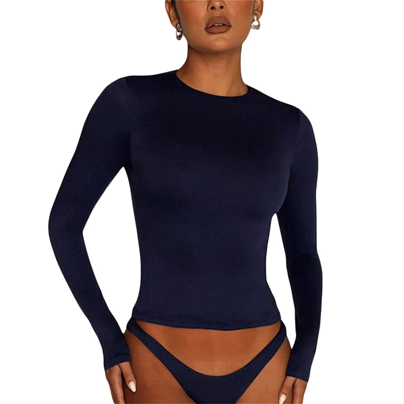 TUSHANGGE Women Long Sleeve T Shirt Spring Autumn Solid Casual Shirts Female Pullovers Tee Y2K Clothes Streetwear Crop Tops
