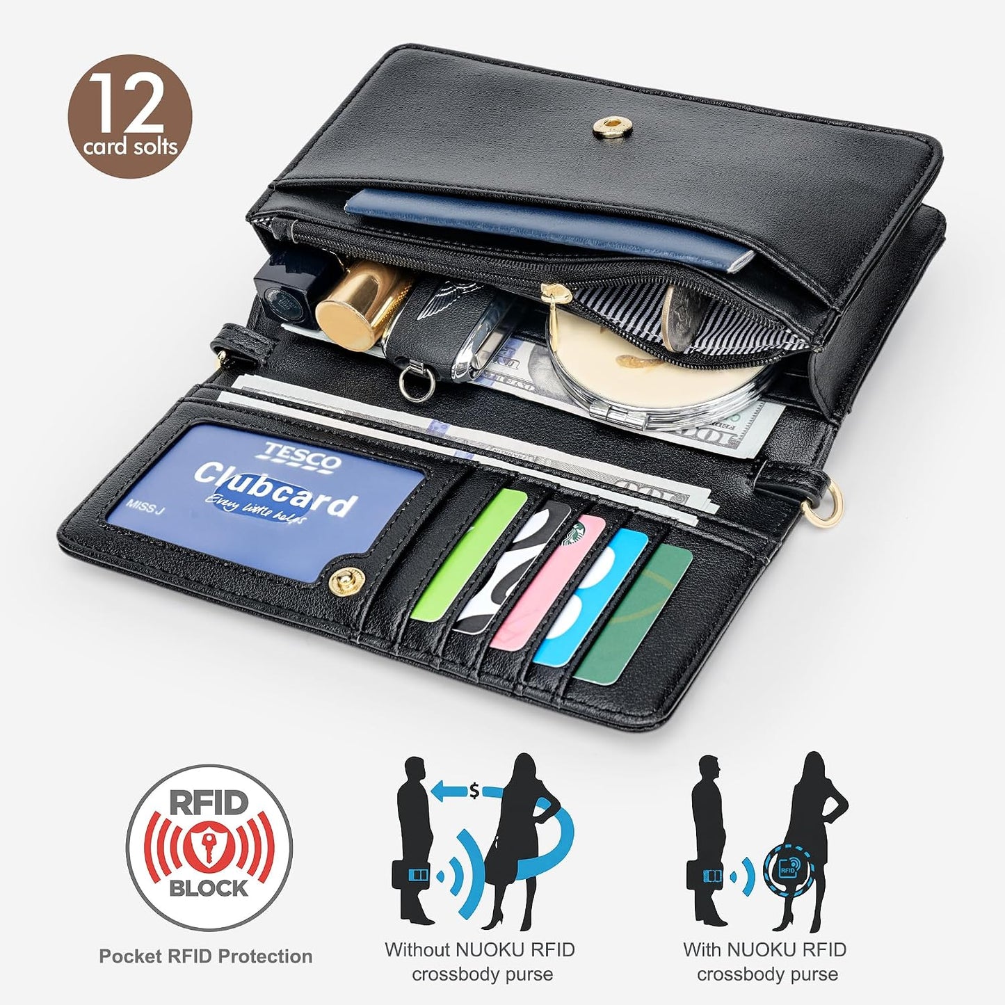 Women Small Crossbody Bag Cellphone Purse Wallet with RFID Card Slots 2 Straps Wristlet
