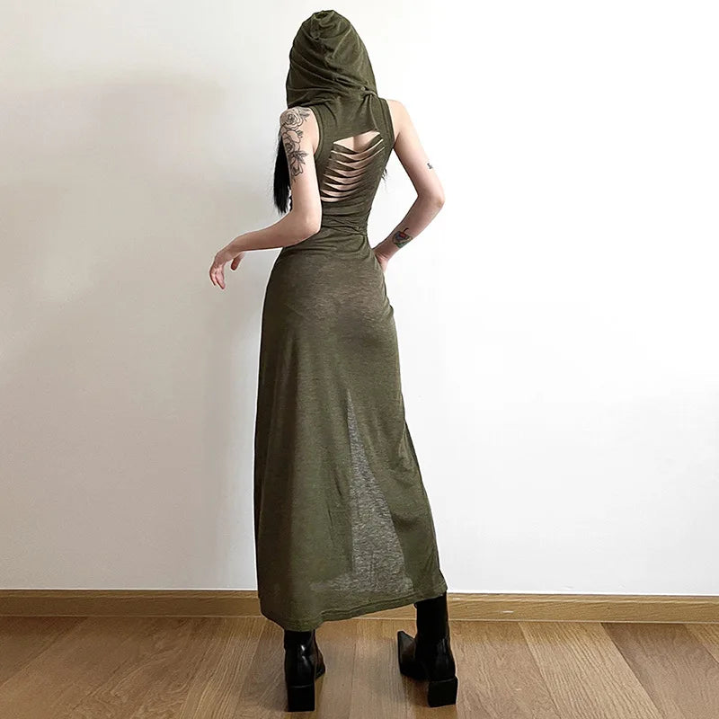 Solid Split-Side Midi Dress for Women