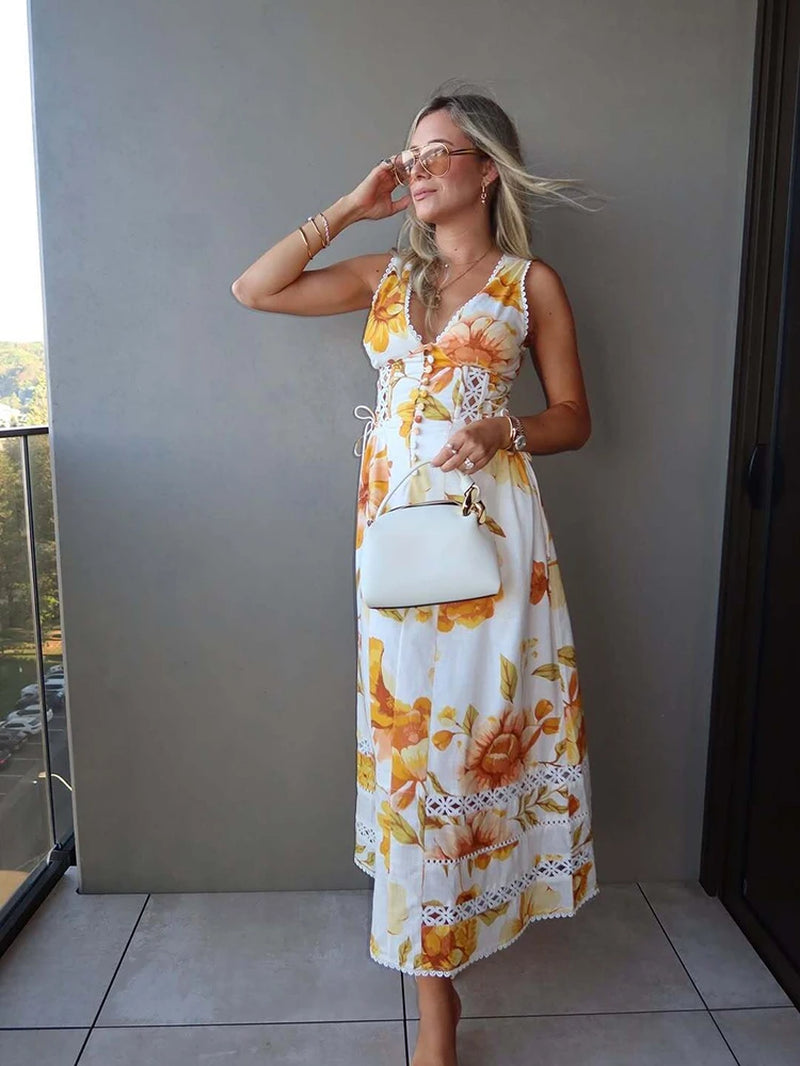 Summer Backless Print Dress for Women