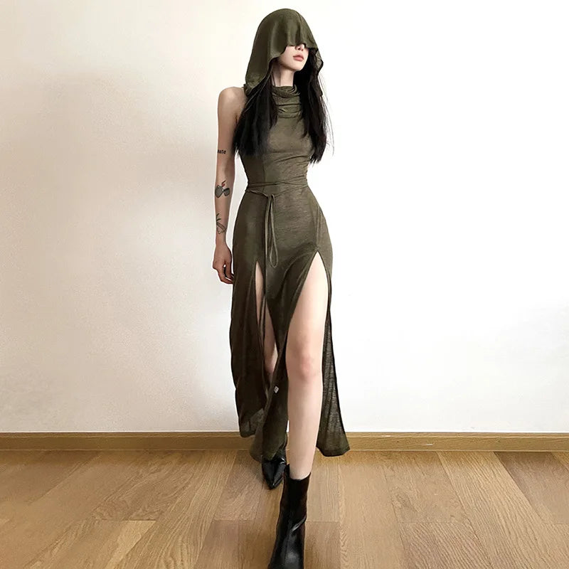 Solid Split-Side Midi Dress for Women