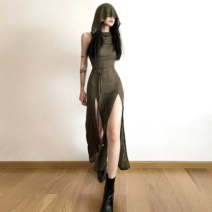 Solid Split-Side Midi Dress for Women