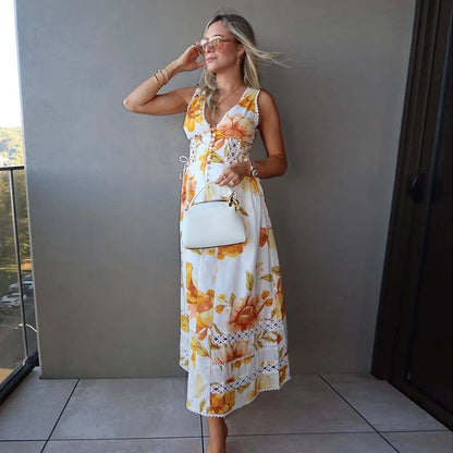 Summer Backless Print Dress for Women