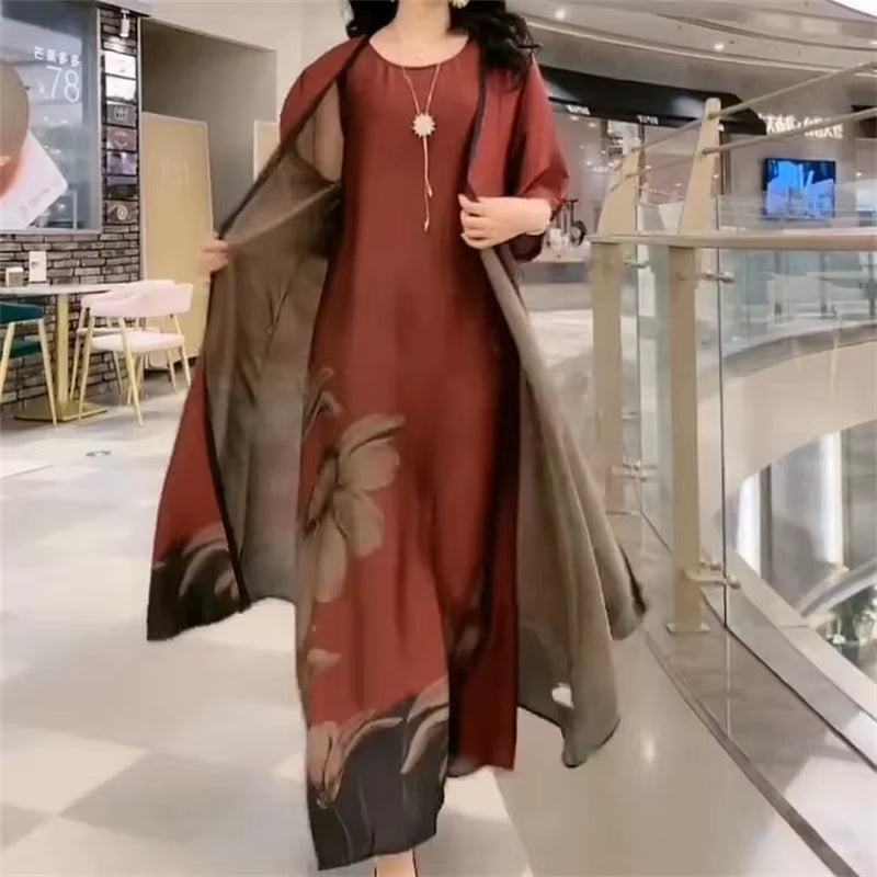 Elegant Print Two-Piece Summer Dress Set for Women